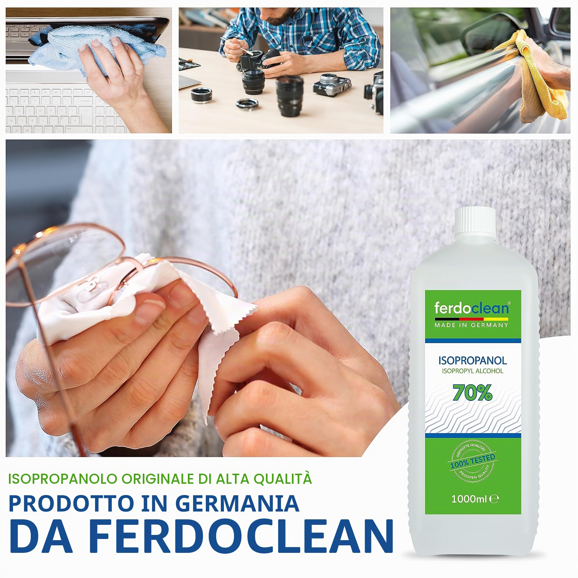 Isopropanolo al 70% in 10 flaconi da 1000 ml, solvente a base di alcool IPA, detergente per la casa, la cucina, l'auto e altro ancora, ideale per la rimozione dei grassi