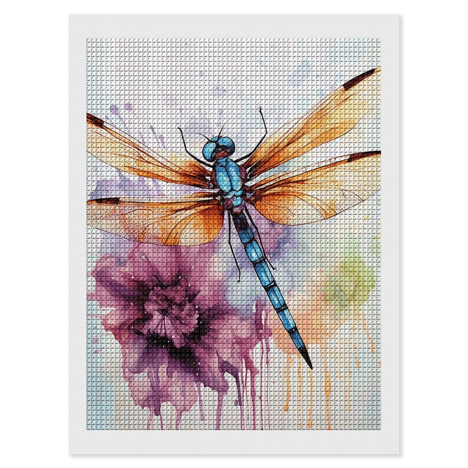 Dragonfly Watercolor Painting Diamond Art Kits for Adults, DIY 5D Diamonds Painting Kits for Beginner, Round Full Drill Diamond Dots Painting, 12"x16" Diamonds Pictures Gem Art and Crafts Wall Decor