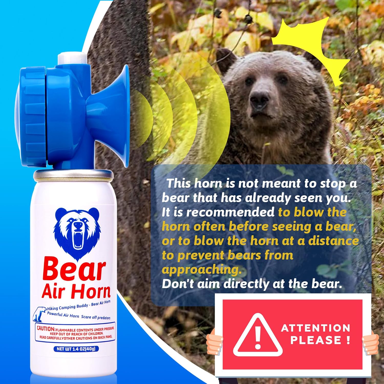 fingig 1.4oz Bear Horn for Self Defense, 123dB Loud Mini Air Horn, Audible Up to 1/2 Mile, Safety Air Horn for Hiking,Camping and Outdoor Protection（1.2.4）