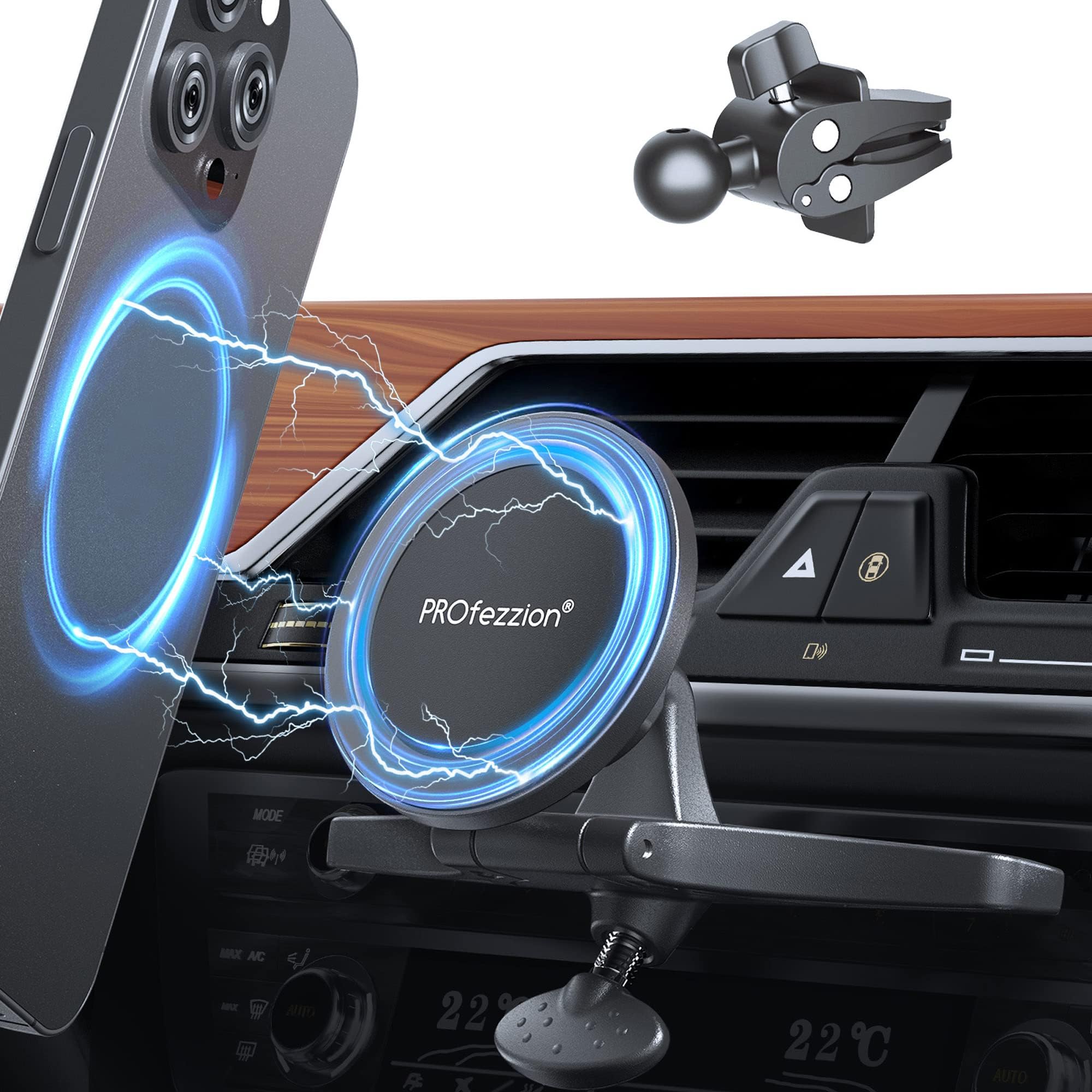 PROfezzionMag Safe Car Mount, CD Slot & Vent Clip Kit Magnetic Phone Holder for iPhone 15 15 Plus 15 Pro Max 14 13 12 11 X XR XS & Mag Safe Case [Mag Safe Ring Included]