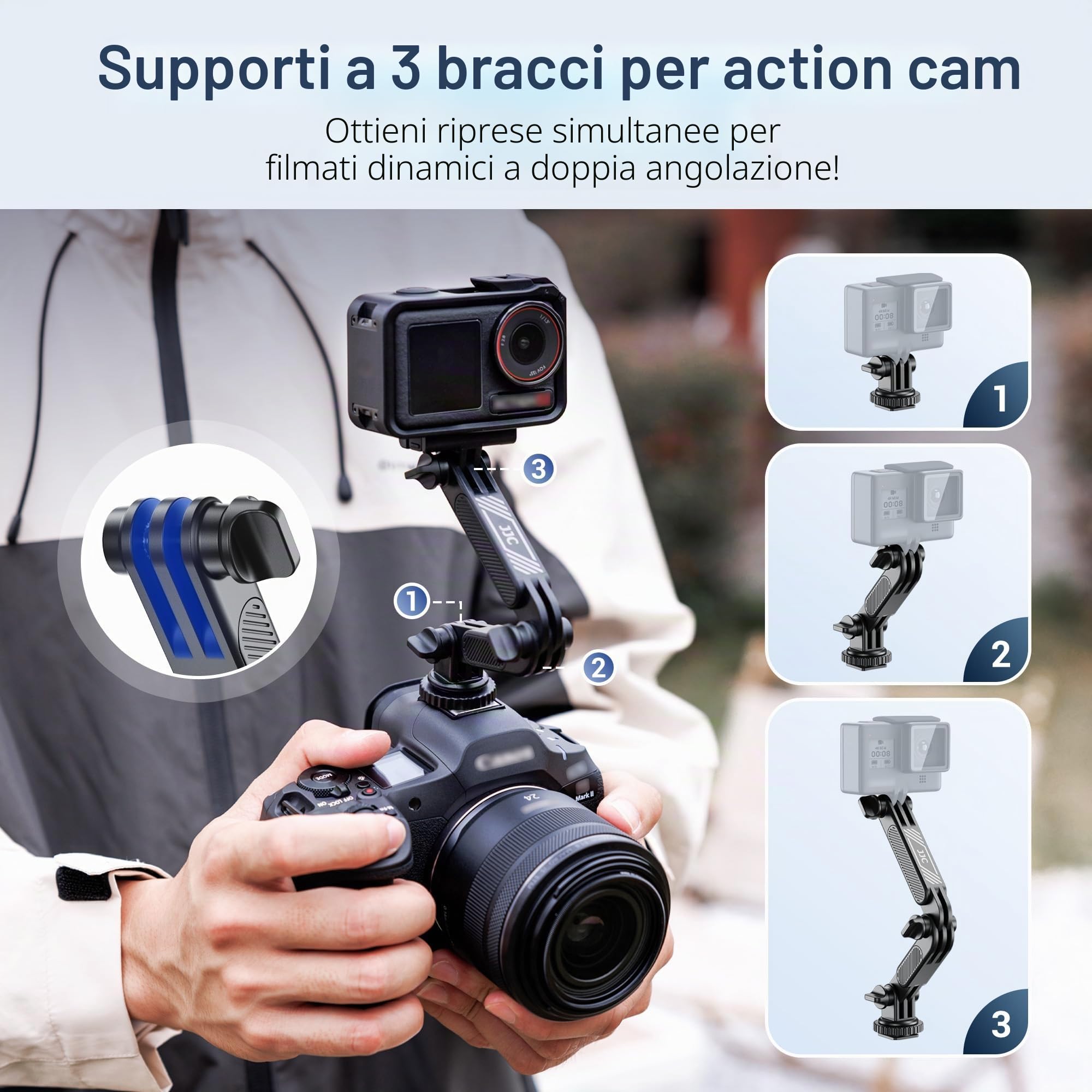 JJC Supporto Magnetico per Treppiede per Telefono con Scarpa Fredda e Vite da 1/4", Adattatore Flessibile Regolabile per Fotocamera per iPhone 16 15 14 13 per GoPro Hero 13 12 11 per DJI Action 4 3