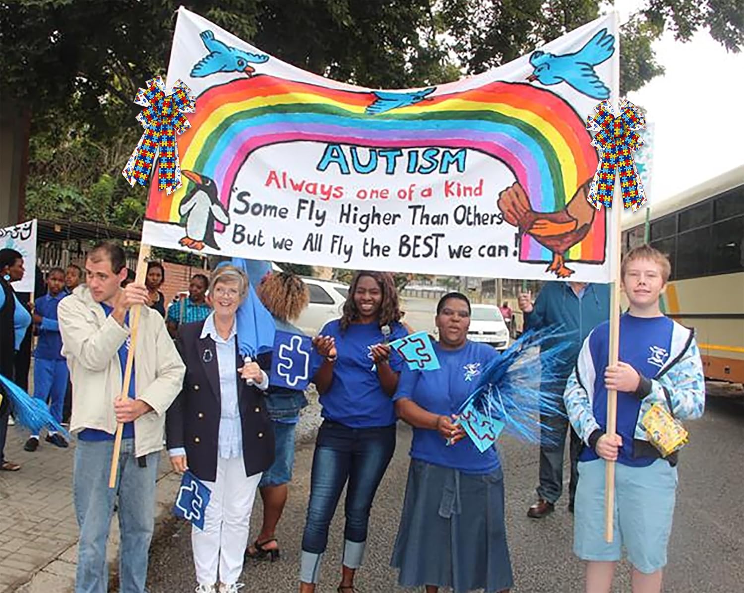 ABTOLS Large Autism Awareness Bow for Wreath, Front Door, Colorful Burlap Ornament Tree Topper for Support Groups Fundraisers Indoor Outdoor Decor - Image 3