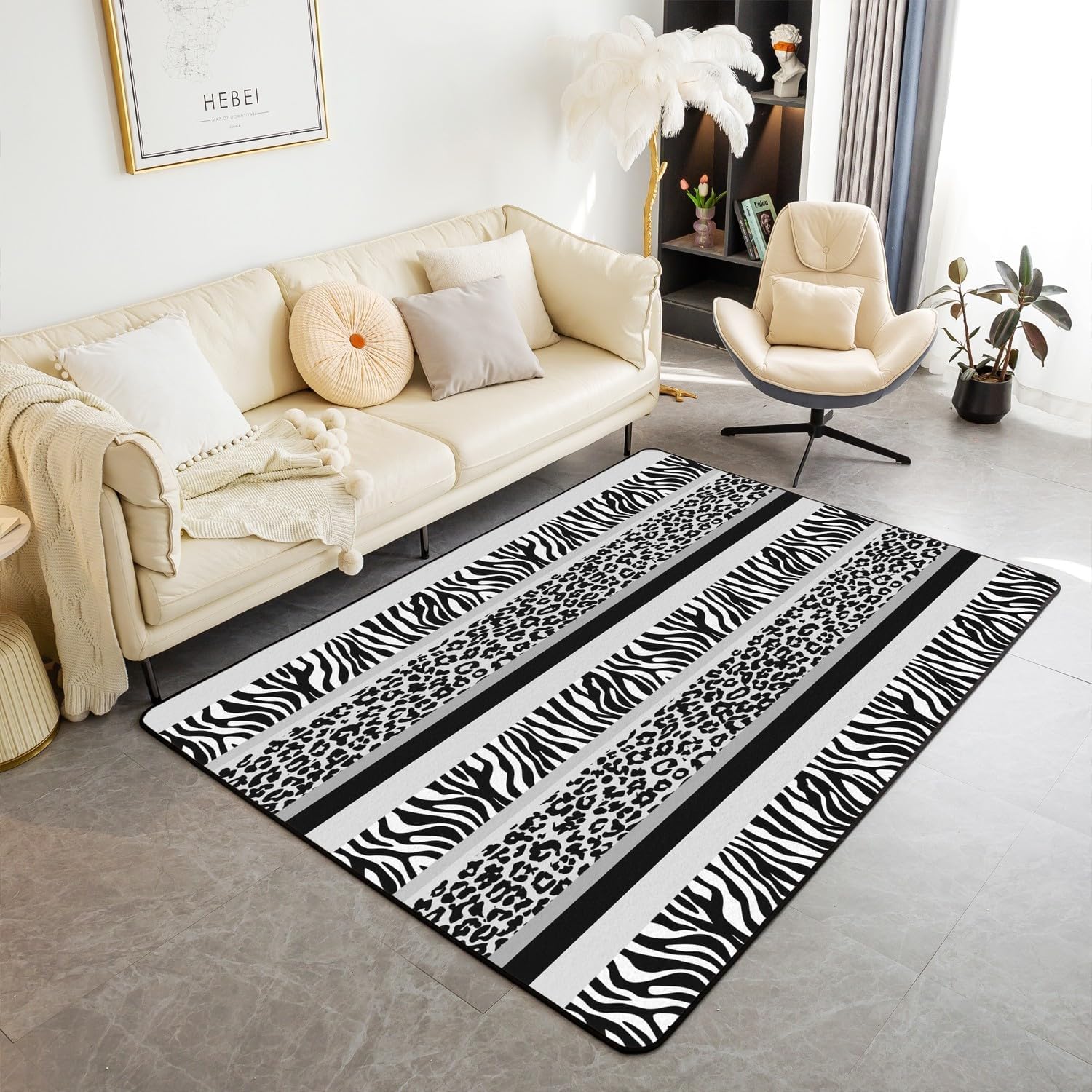 Tapis anti-tache léopard 3D grand salon avec envers caoutchouc