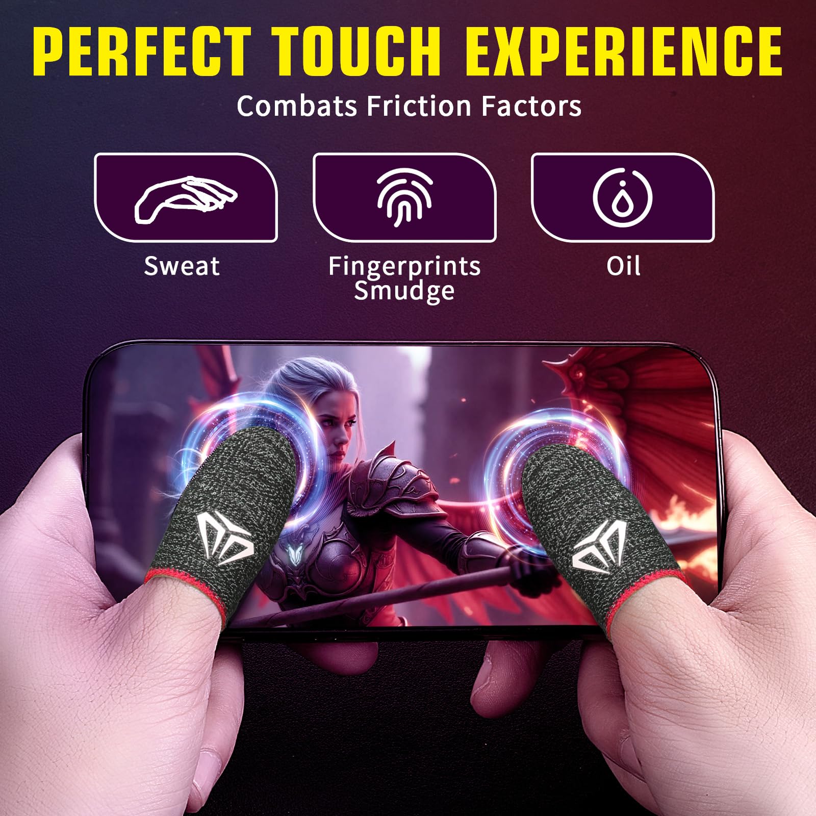Sibba Lot de 4 manchons de doigt de jeu pour écran tactile - Manchons en fibres argentées - Pour jeu mobile - Manchons de pouce - Gants soyeux et anti-transpiration - Respirants - Protège-doigts