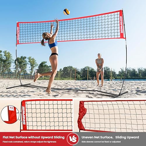 Miniatura 2 de Bearwill Red de voleibol, red de voleibol portátil de 12 pies para patio trasero, juego de pelota de voleibol independiente, altura ajustable con