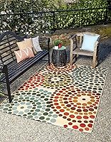 Vista 1 de Unique Loom Outdoor Modern Collection - Alfombra rectangular de 6 pies 1 pulgada x 9 pies, color beige y borgoña