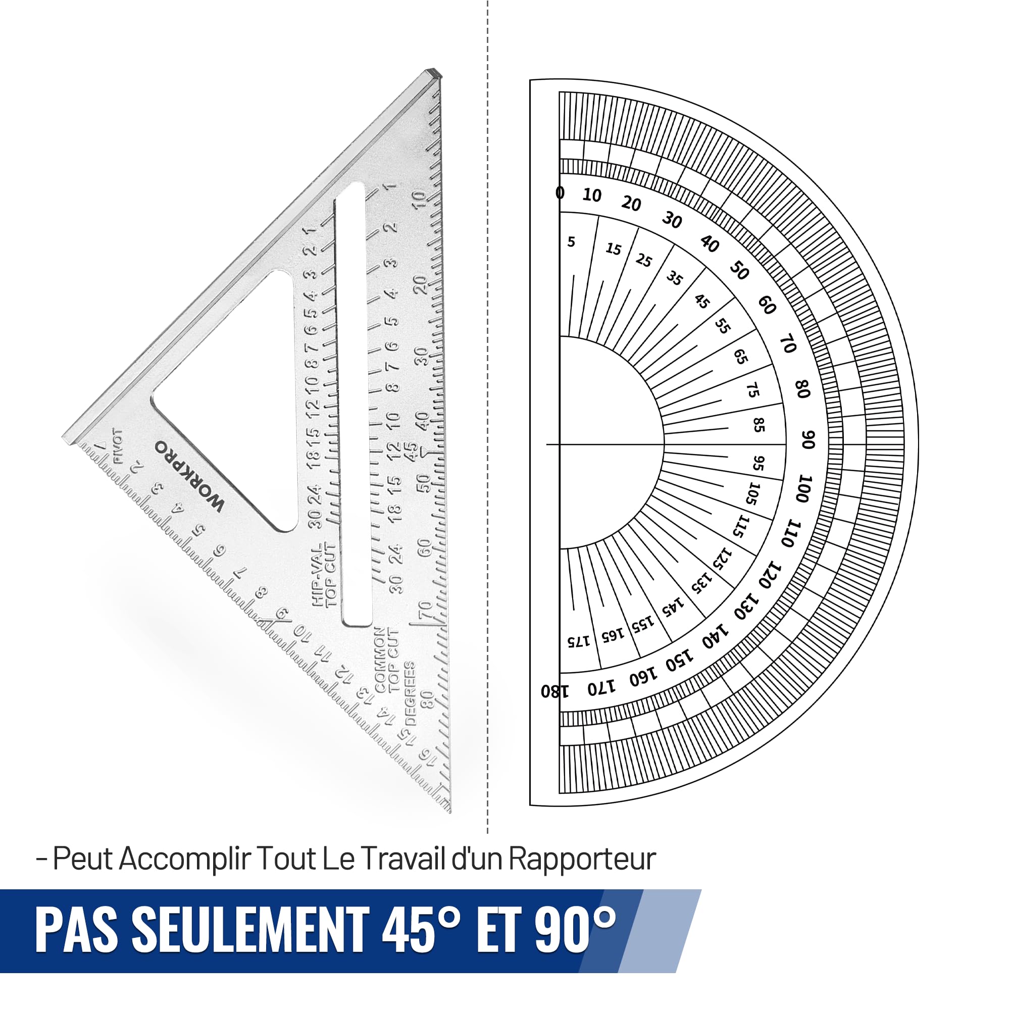 WORKPRO Equerre Menuisier 300 mm et Equerre Charpentier Triangulaire 180mm, Equerre Combinée avec Niveau à Bulle en Acier Inoxydable, Ensemble d'Outils d'Equerre pour Bricolage, Outillage, Menuiserie