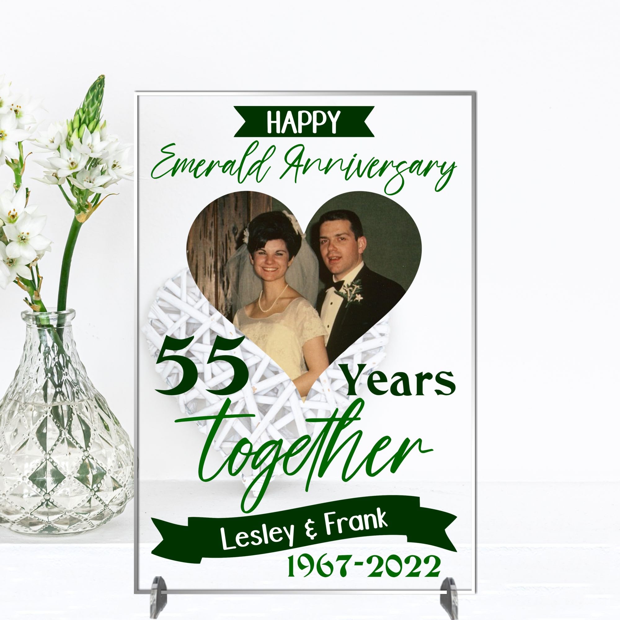 Personalised Anniversary Plaque - Custom A5/A4 MDF & Acrylic Sign - Perfect for Celebrating Milestones (Emerald 55th anniversary, Acrylic A4 30cm x 21cm)