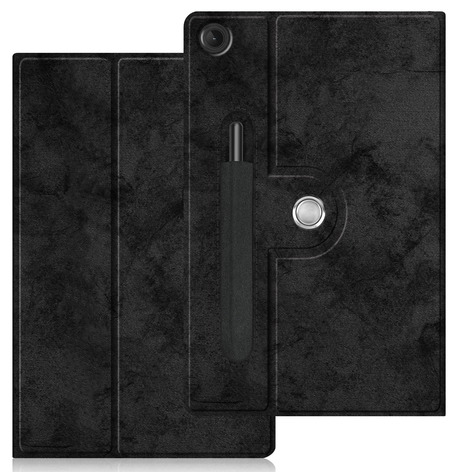 AWADUO Compatible with Lenovo Tab M10 Plus Gen 3 10.6, Lightweight Tri-Fold Stand Shell Auto Wake/Sleep Cover Slim Hard Back Stand Protective Smart Cover PU leather Exterlor(Black)