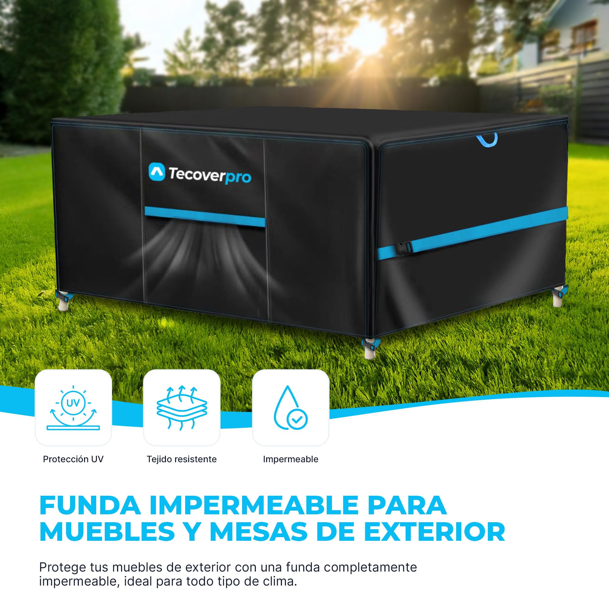 Funda Mesa Exterior Impermeable con Tela Oxford 420D 180 * 120 * 74CM con Salidas de Aire y Cinta reparadora para roturas | Funda Muebles Exterior Impermeable | Fundas Muebles Jardin