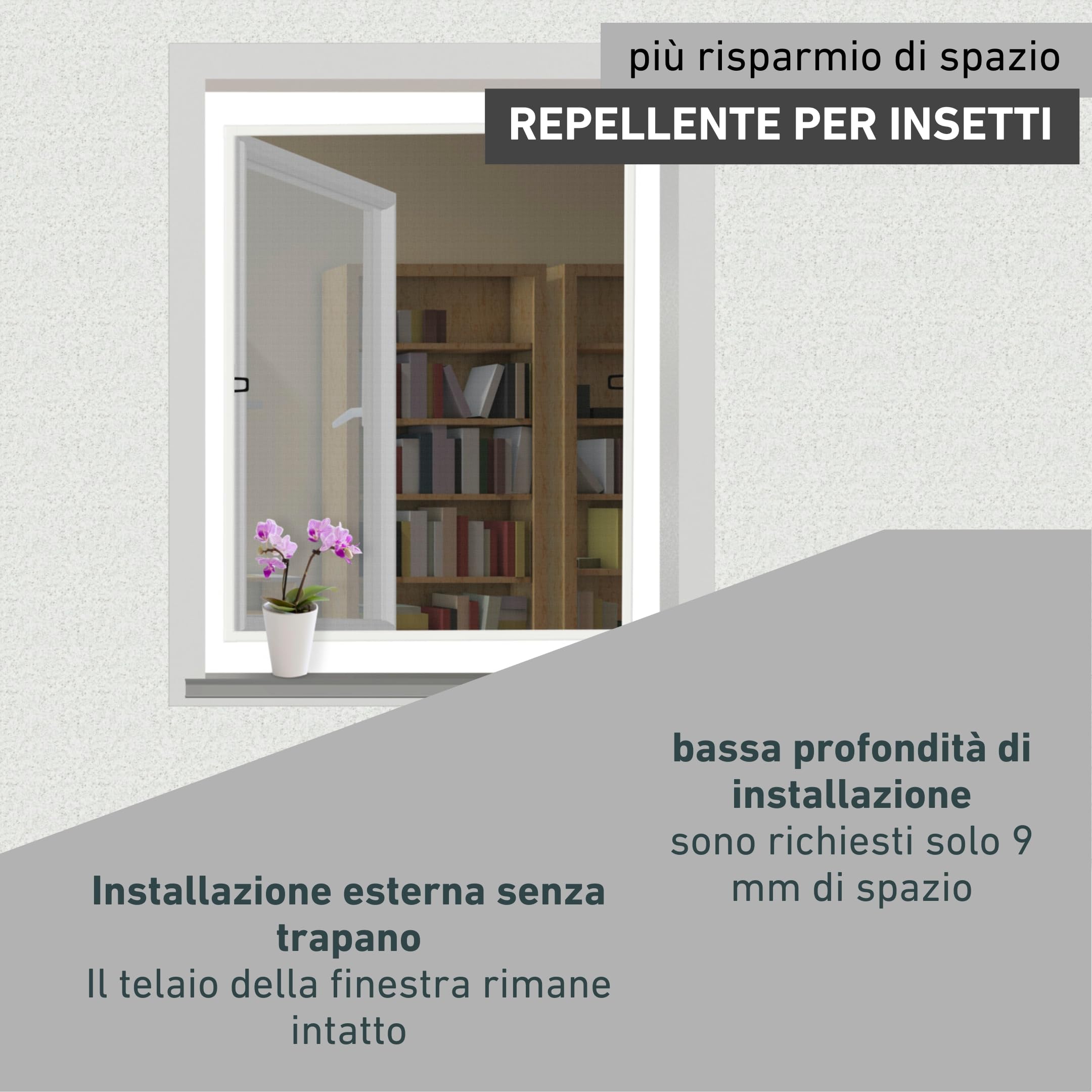 Windhager Zanzariera Basic, finestra del telaio, zanzariera per finestra, kit fai da te, 100 x 120 cm, bianco, 04504