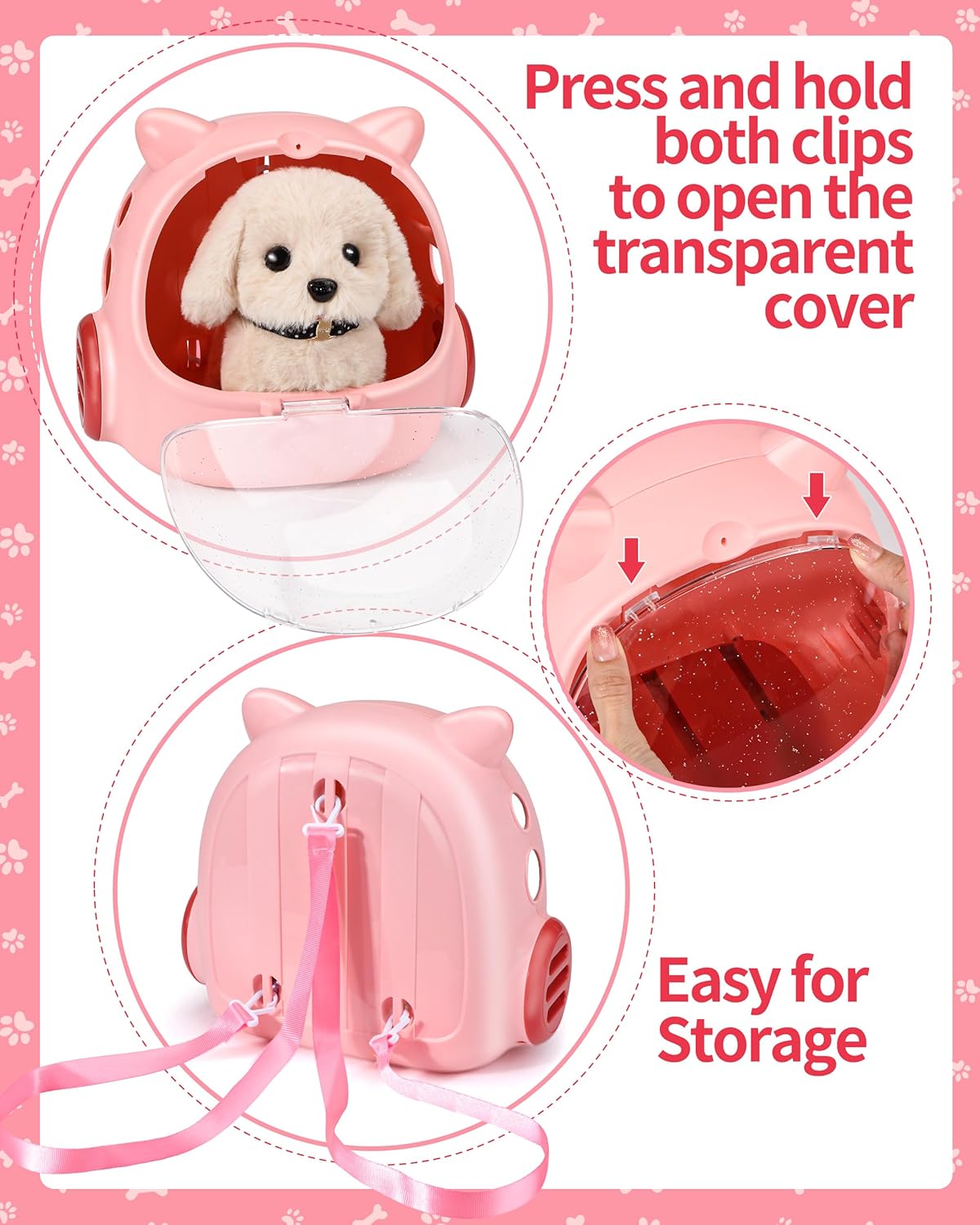 23 Pcs Walking Dog Toy for Kids 3-5 5-7, Electronic Interactive Puppy with Carrier & Leash, Realistic Barking Wagging Tail Plush Dog, Pretend Play Birthday Gifts for Girls 4 6 8 Year Old - Image 5