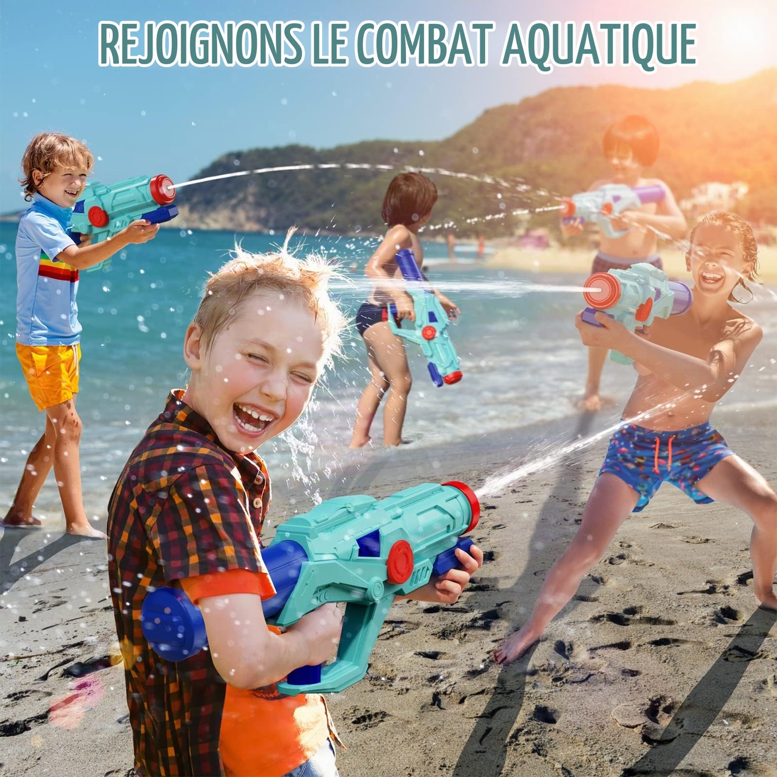 Pistolet à Eau pour Enfants et Adultes, 4 PCS XXL Fusils à Eau 22" Puissant avec 750ML, Water Soaker Guns Longue Portée 8-10M, Jouet d'Été pour Piscine, Jardin et Plage