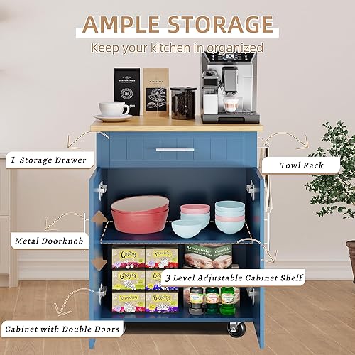 Miniatura 33 de Shintenchi Carrito de isla de cocina con almacenamiento, mesa auxiliar de isla de cocina con ruedas con encimera, armario de almacenamiento de una