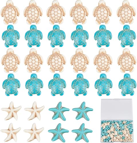 SUNNYCLUE 1 caja de 180 cuentas de tortuga de estrella de mar, cuentas de estrellas de mar a granel blancas y azules sintéticas de tortugas de