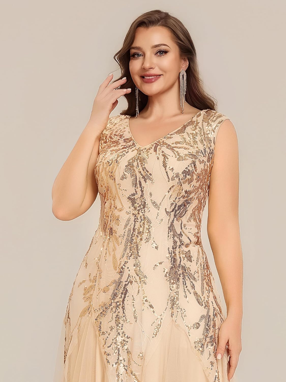 Ever-Pretty Plus Women's V-Neck Sequin Plus Size Formal Evening Dress A-Line Cap Sleeves Prom Dresses Ball Gowns - Image 7