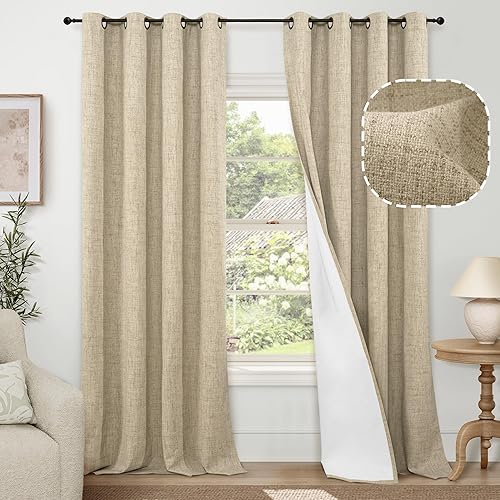 Miniatura 106 de Cortinas opacas de lino de 40 pulgadas de largo para ventana corta de cafetería, cortinas de arpillera con aislamiento térmico, bloqueo de luz