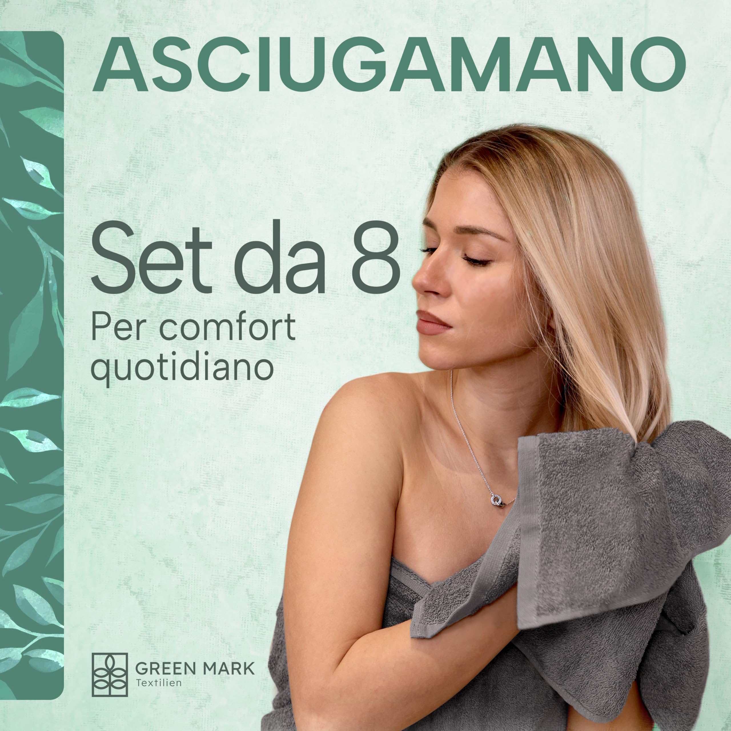 GREEN MARK Asciugamani – Set da 8 Pezzi – 100% Cotone, Morbidi e Altamente Assorbenti, Qualità Premium per Bagno, Spa e Palestra, 50 × 100 cm, Grigio Antracite
