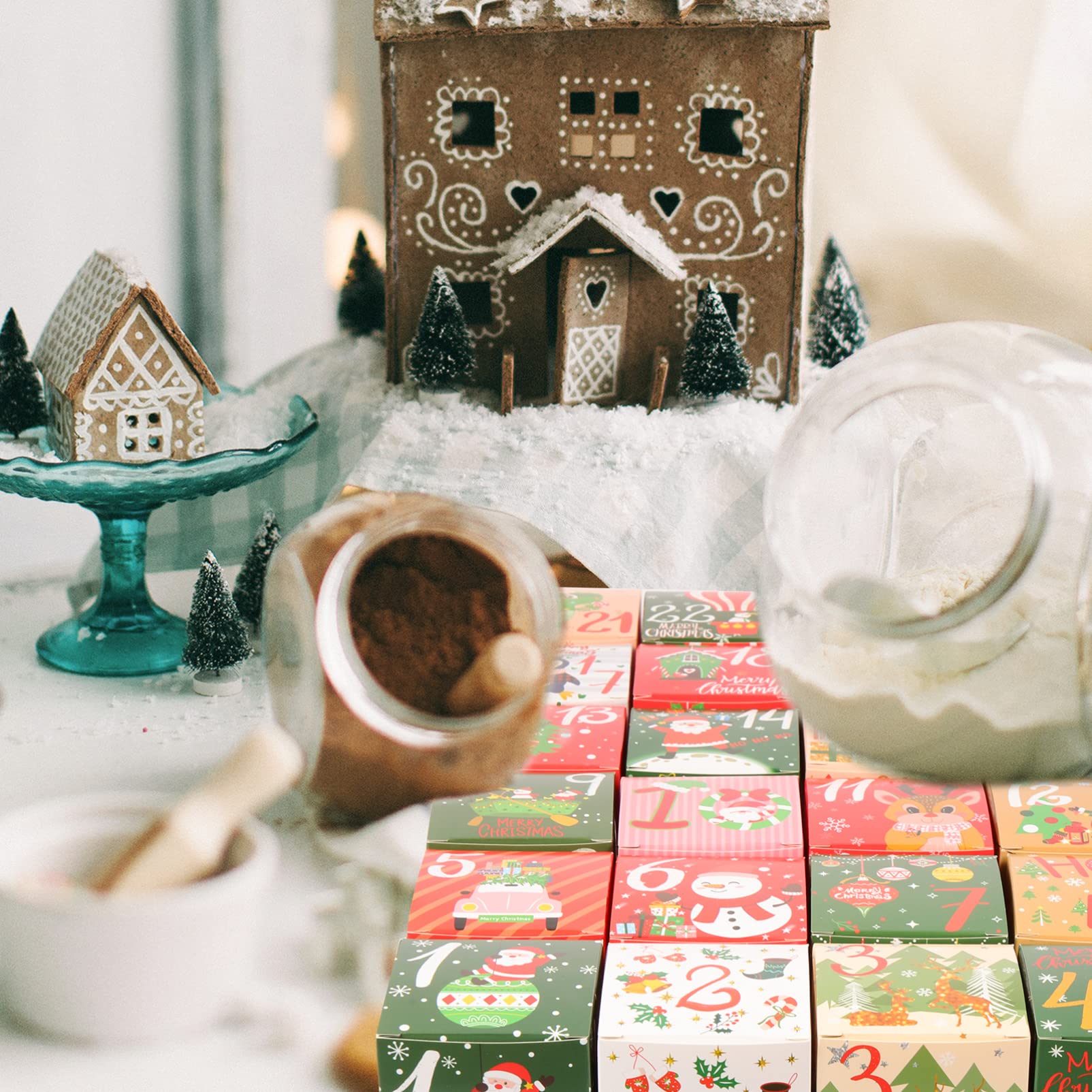 Zerodeko 120piezas Cajas para y Galletas De Envoltorios Navideños Calendarios De Adviento y Decoraciones