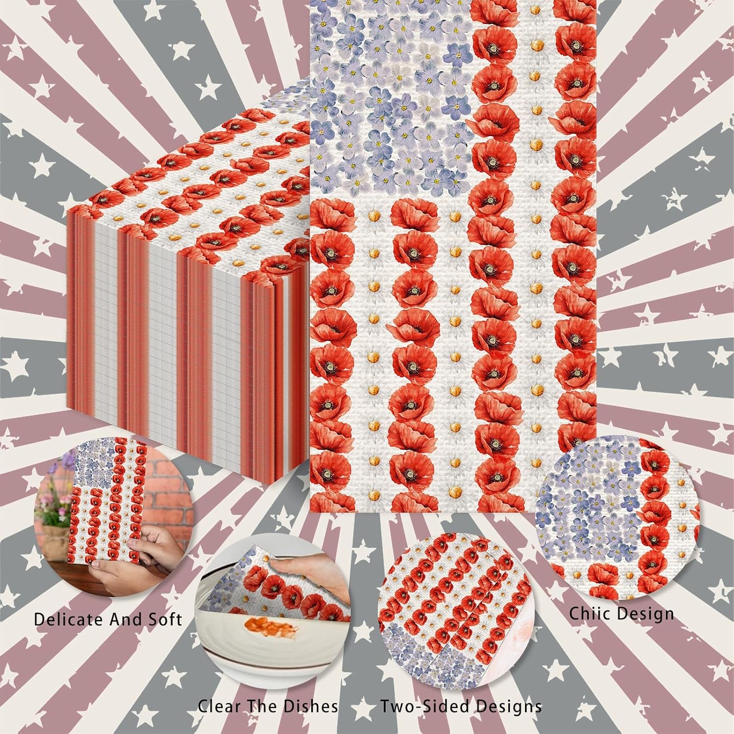 4th of July Cocktail Napkins - 50Pcs, 2Ply | American Flag Red White Blue Design, Patriotic, Memorial Day, Independence Day Parties Decorations