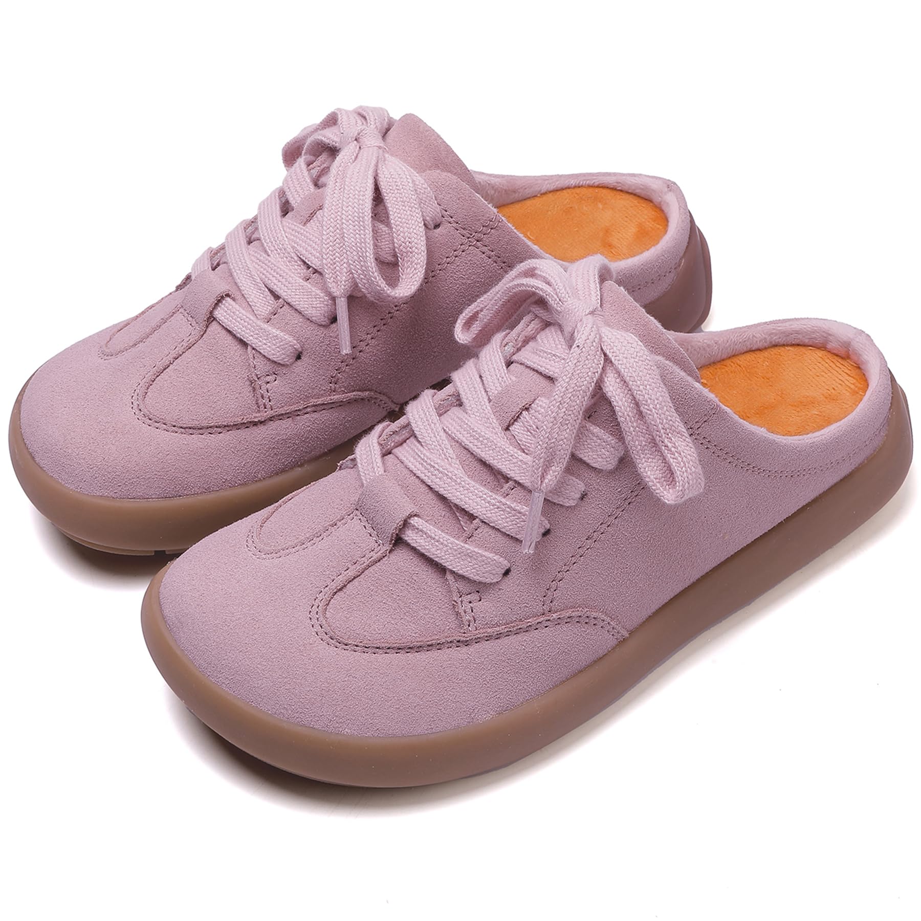 UBFEN Damen Hausschuhe Warme Mules Slippers Weiche Flache Plüsch Slip on Spitze auf Pantoffeln Rutschfeste Outdoor Indoor