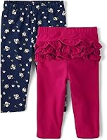 The Children's Place Baby Girls' Newborn 2-Pack Knit Pull-On Pants: Solid Ruffle & Floral Print