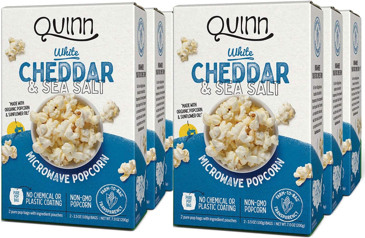 Quinn Organic Microwave Popcorn, White Cheddar, Gluten-Free, Non-GMO, No Preservatives, Artificial Ingredients, or Hydrogenated Oils, Gourmet Popcorn Kernels, 3.5 oz - 12 Bags