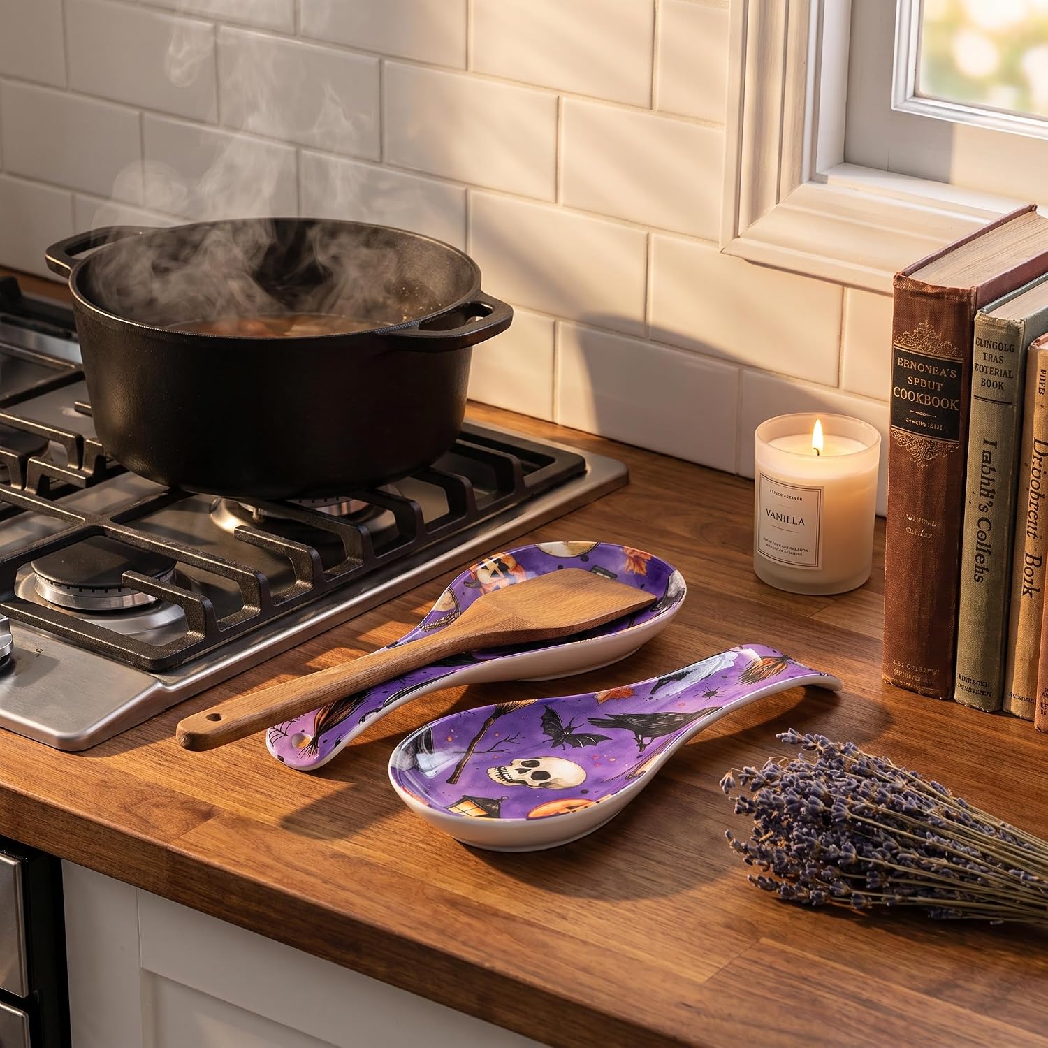 Halloween Melamine Spoon Rest,2PCS Spoon Holders Set for Stove Top