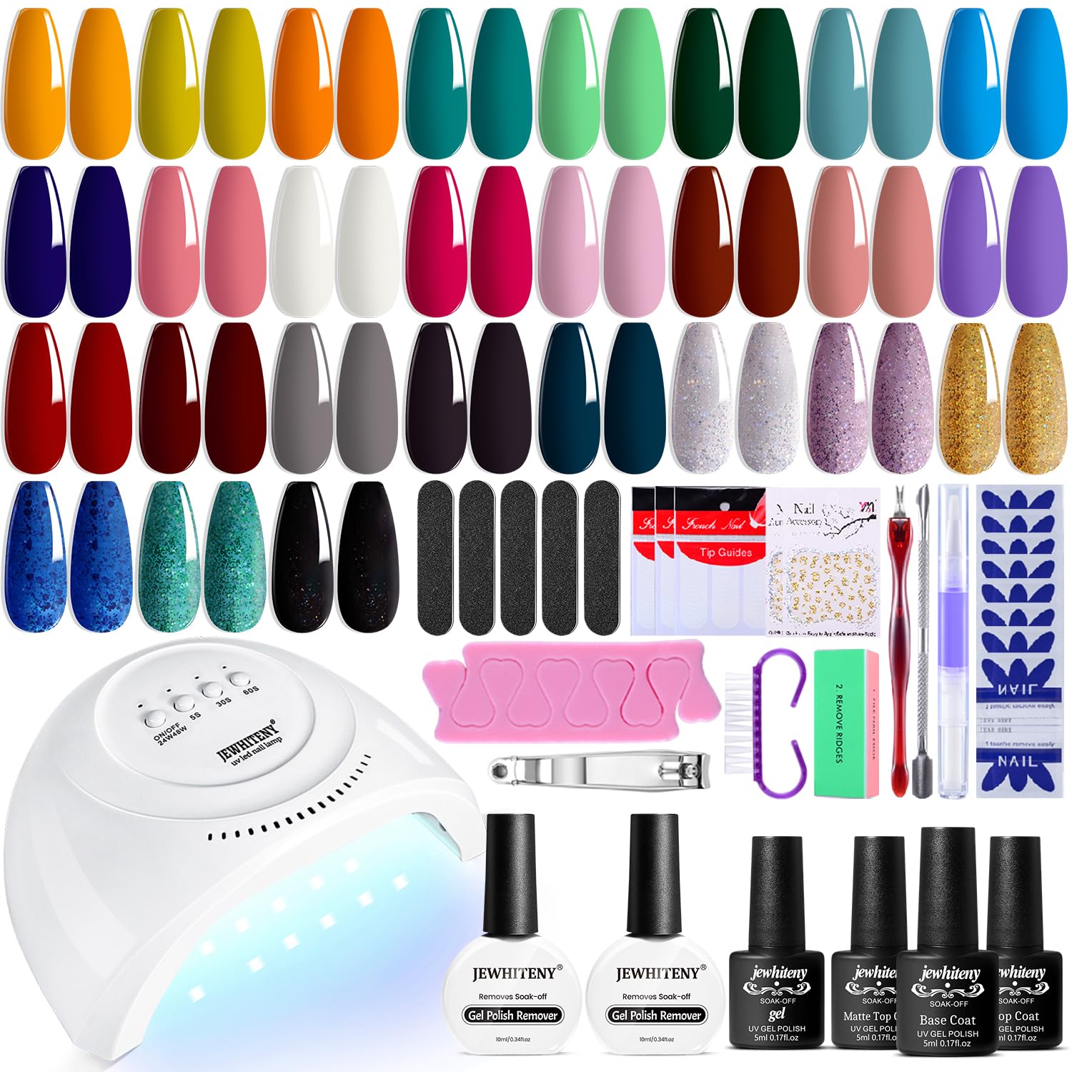 JEWHITENY 27 Colors Gel Nail Polish Kit with U V LED and 2 Bottle of 10ML Gel Nail Remover