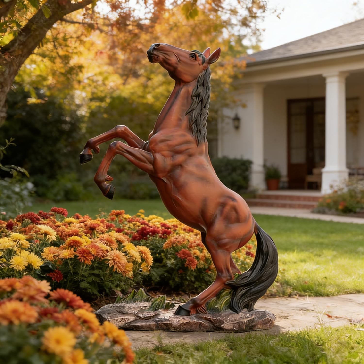 20-Inch Tall Brown Horse Statue, Standing Horse Resin Statue for Outdoor Garden, Lawn Decor, Perfect Handicraft Gift for Horse Lovers, Valentine's Day Gift