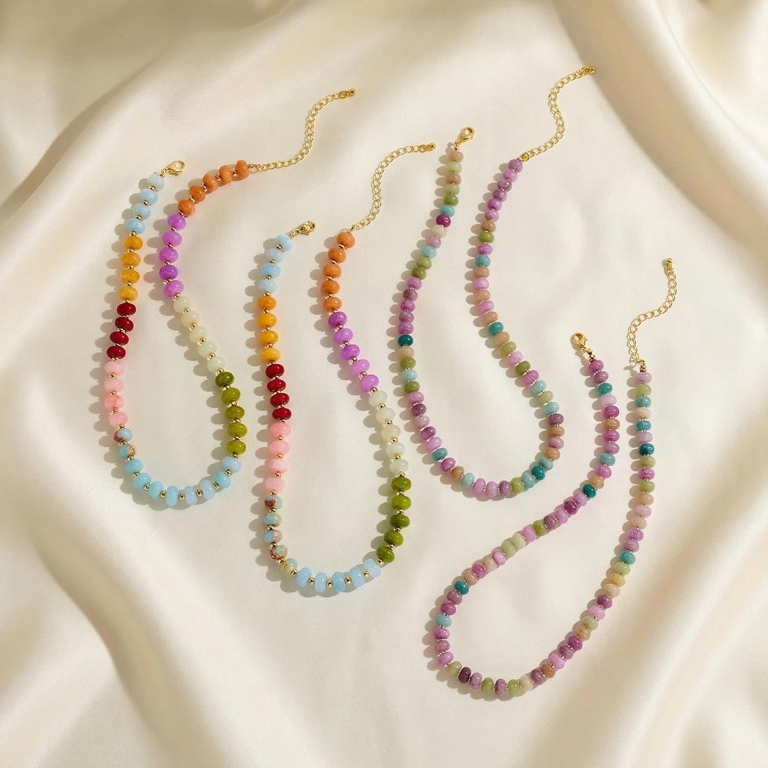Chunky Beaded Necklace for Women Trendy Boho Colorful Stone Bead Statement Necklace Choker Summer Beach Jewelry Birthday Gift For Her