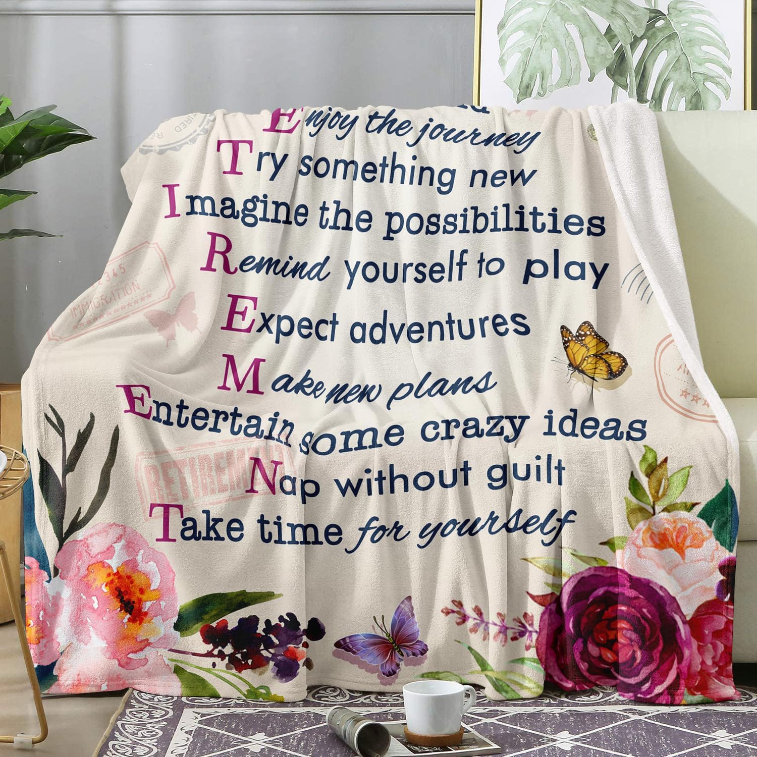 Happy Retirement Gifts for Women 2023 Retirement Appreciation Gift for Mom Boss Coworkers Retire Party Gifts for Friends,Grandma,Teachers,Nurses Soft Fleece Throw Blankets for Home Bed Sofa 60"x 50"