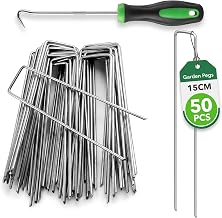 Weed Membrane Pegs - 15 cm (150mm), U-Shaped, Heavy Duty Galvanised Garden Pegs with Peg Picker Tool, Garden Pins for Securing Matting, Netting, Ground Fabric & Outdoor Use (50 Pack)
