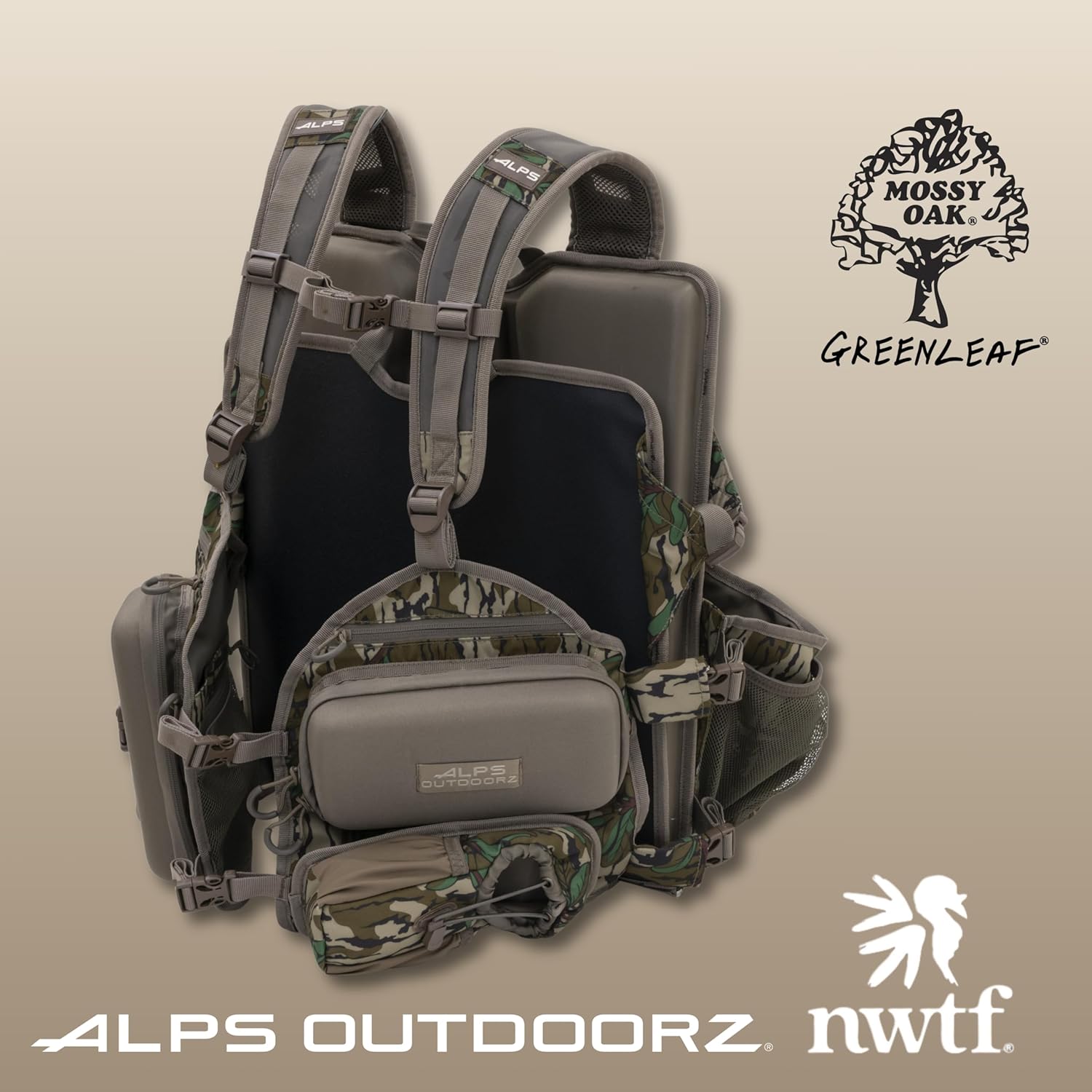 NWTF Impact Pro Turkey Hunting Vest from ALPS OutdoorZ – Mossy Oak Greenleaf Sit-Anywhere Vest with Built-in Seat, MOLLE Storage, XL Game Bag & Organized Pockets for Spring Turkey Hunting