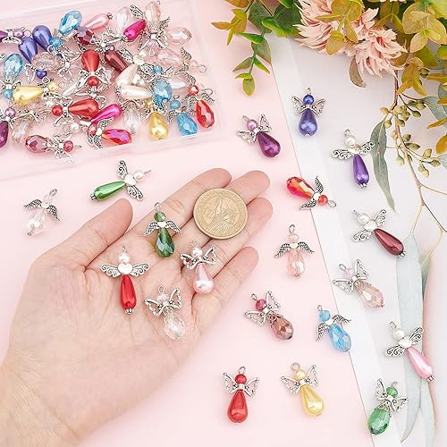 Miniatura 3 de SUNNYCLUE 1 caja de 60 cuentas de ángel con cuentas de ángel guardián, alas de cristal facetado para hacer joyas, regalo de fiesta, bricolaje,