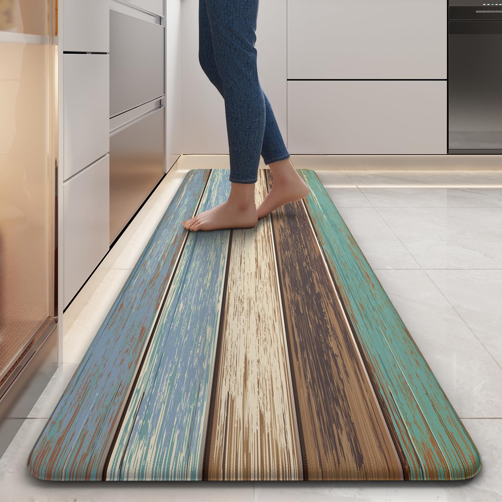 MAYHMYO Kitchen Rug Anti Fatigue Kitchen Mat Cushioned Farmhouse Kitchen Rugs Non Skid Waterproof Kitchen Rugs and Mats Retro Rustic Wood Texture