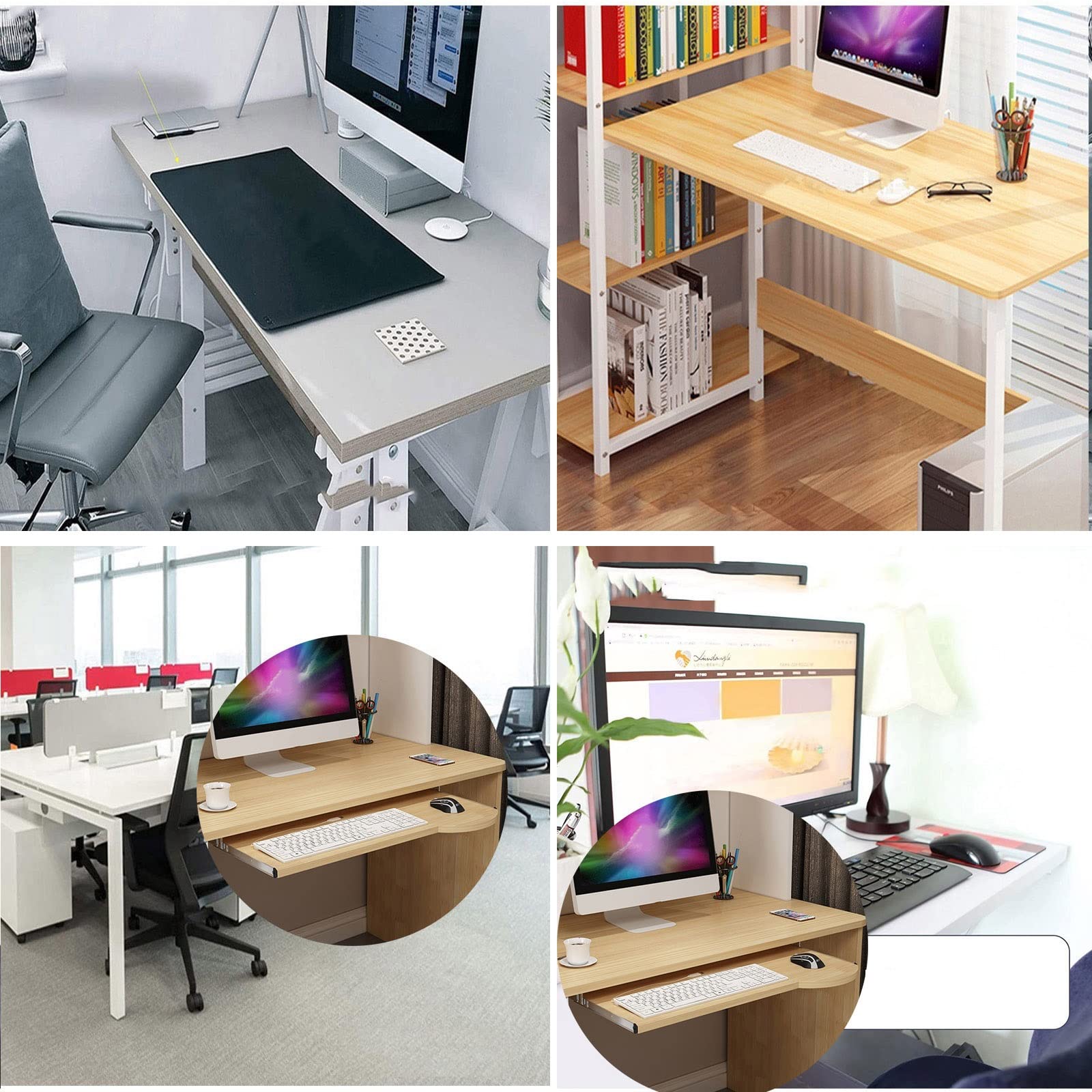 V3VOGUE Tastaturauszug Mit Holz Tastaturablage 600x270mm 700x270mm, Untertischmontage Tastaturschublade Mit Auszugschienen, Höhenverstellbar, Für Zuhause Büro Tastatur Maus-Halterung