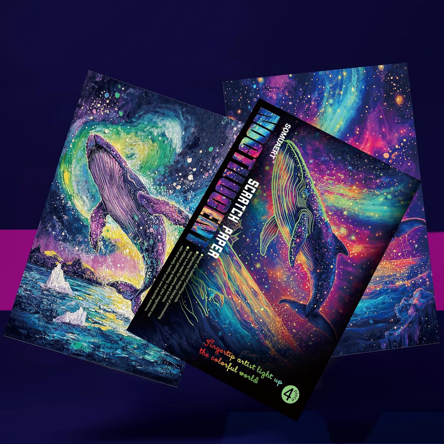 Whale Themed Scratch Off Art Set Glowing in Dark DIY Creative Projects for Children Classroom, Sensory Crafts for Focus Concentration, Family Night Activities, Christmas Easter Holiday Ideas Gift image 4