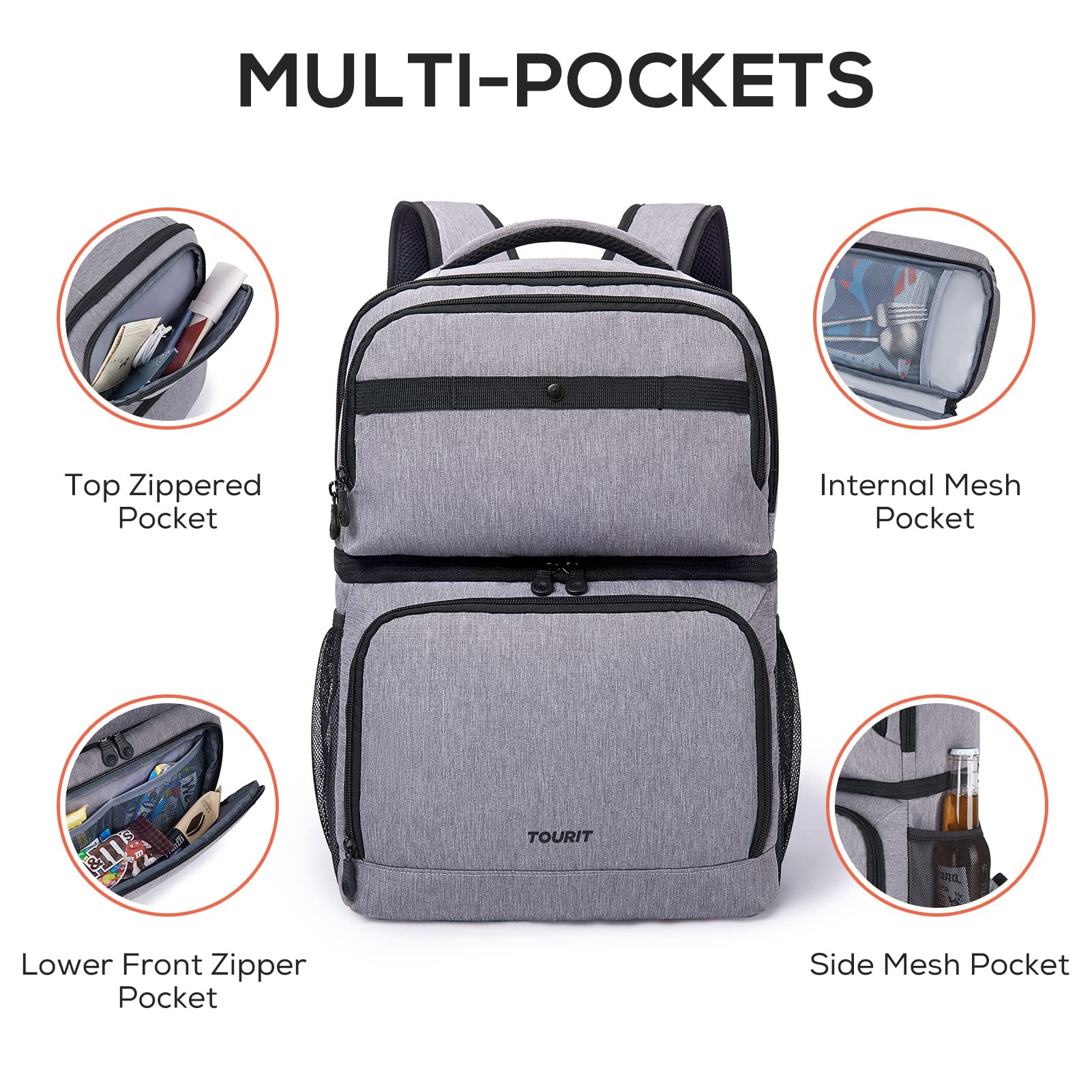 TOURIT Zaino termico con doppio piano da 27 l, impermeabile, leggero, per campeggio, picnic, escursioni, spiaggia