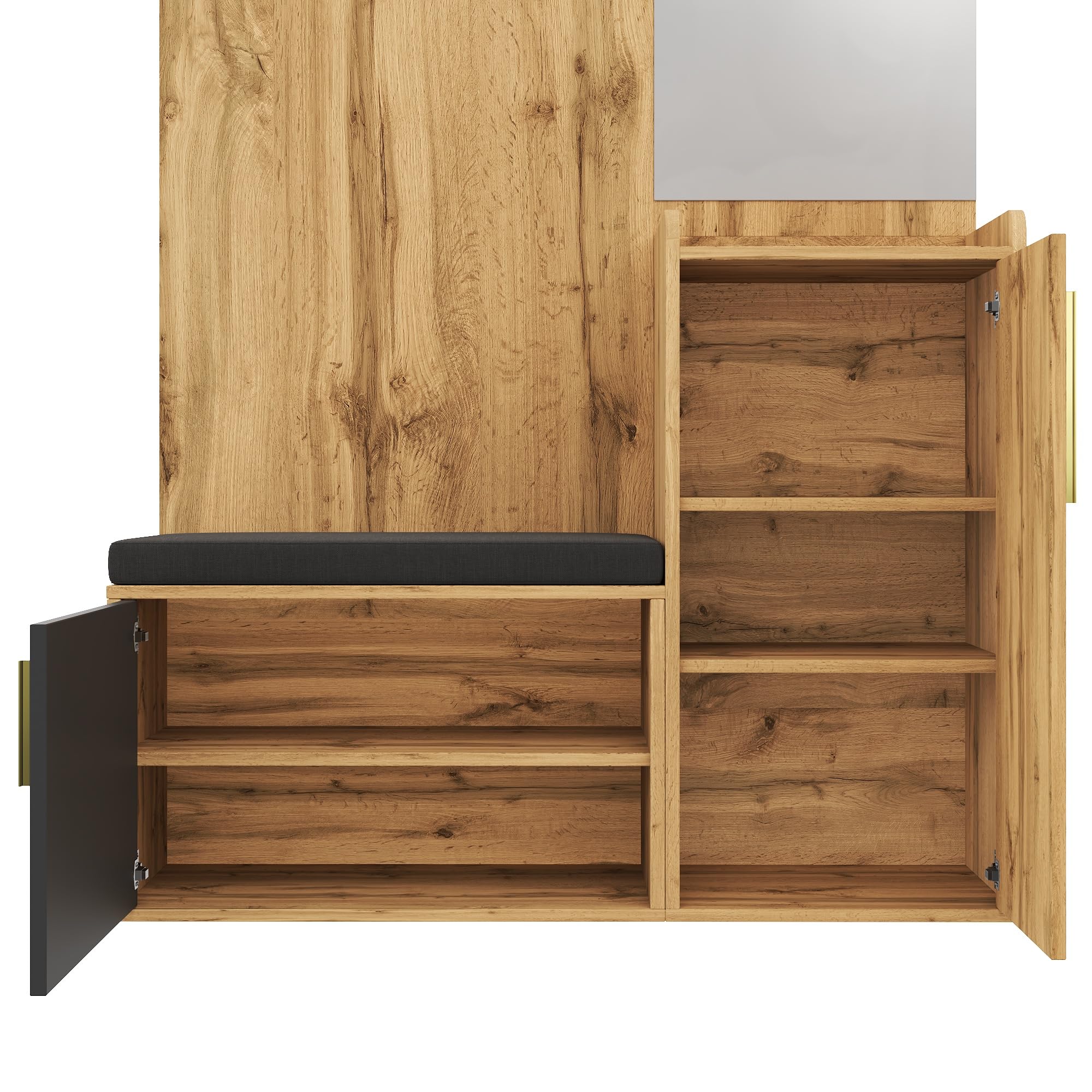 Kompaktgarderobe mit Spiegel und Sitzbank 100x38x185 cm Holzoptik Flurgarderobe Set