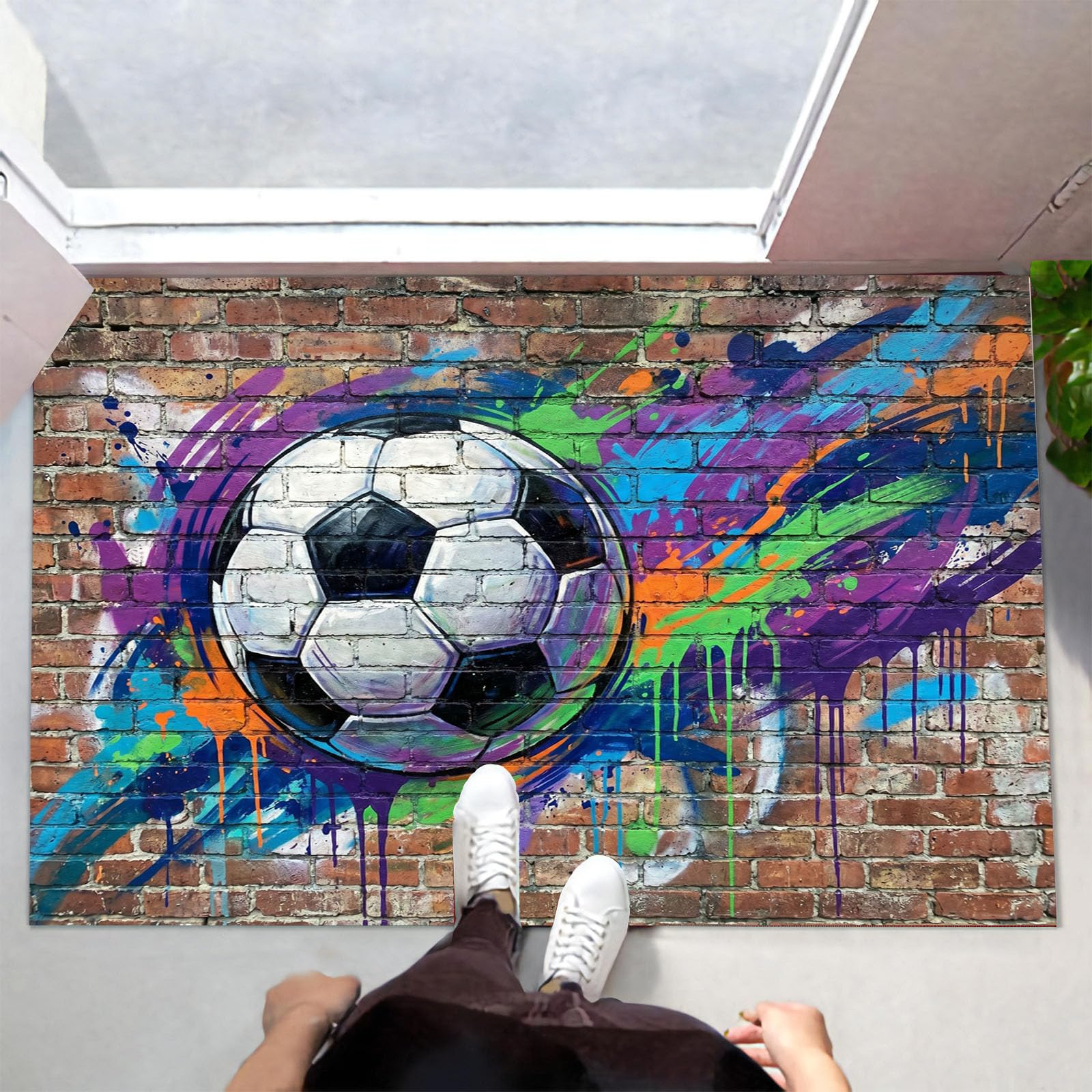 80X120Cm Zerbino Ingresso Interno Antiscivolo Assorbente, Tappeto In Microfibra Sottile Lavabile Con Graffiti Calcio Strada Muro Mattoni Tendenza Per Cucina Bagno Porta E Animali, Terracotta