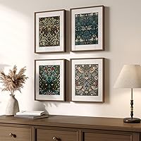 Cuspin Framed William Morris Strawberry Thief 4-Piece Canvas Wall Art, 8x10 Vintage Botanical Floral Bird Prints for Living Room Bedroom