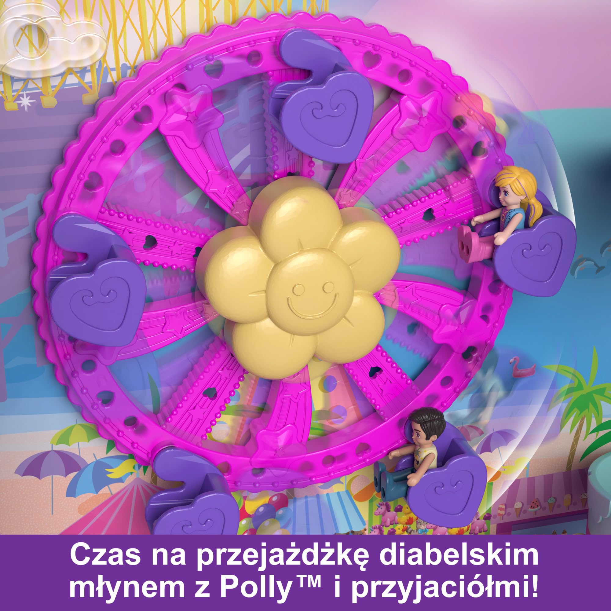 Polly Pocket Wakacyjny kurort Zestaw Walizka z 4 lalkami, 1 pojazdem i ponad 25 akcesoriami, HKV43
