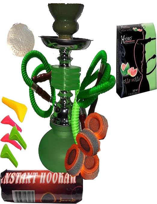 Hookah,2 Hose,Water Shisha Bong Glass Smoking,Free charcoal &Mouth tips, Foil and 1