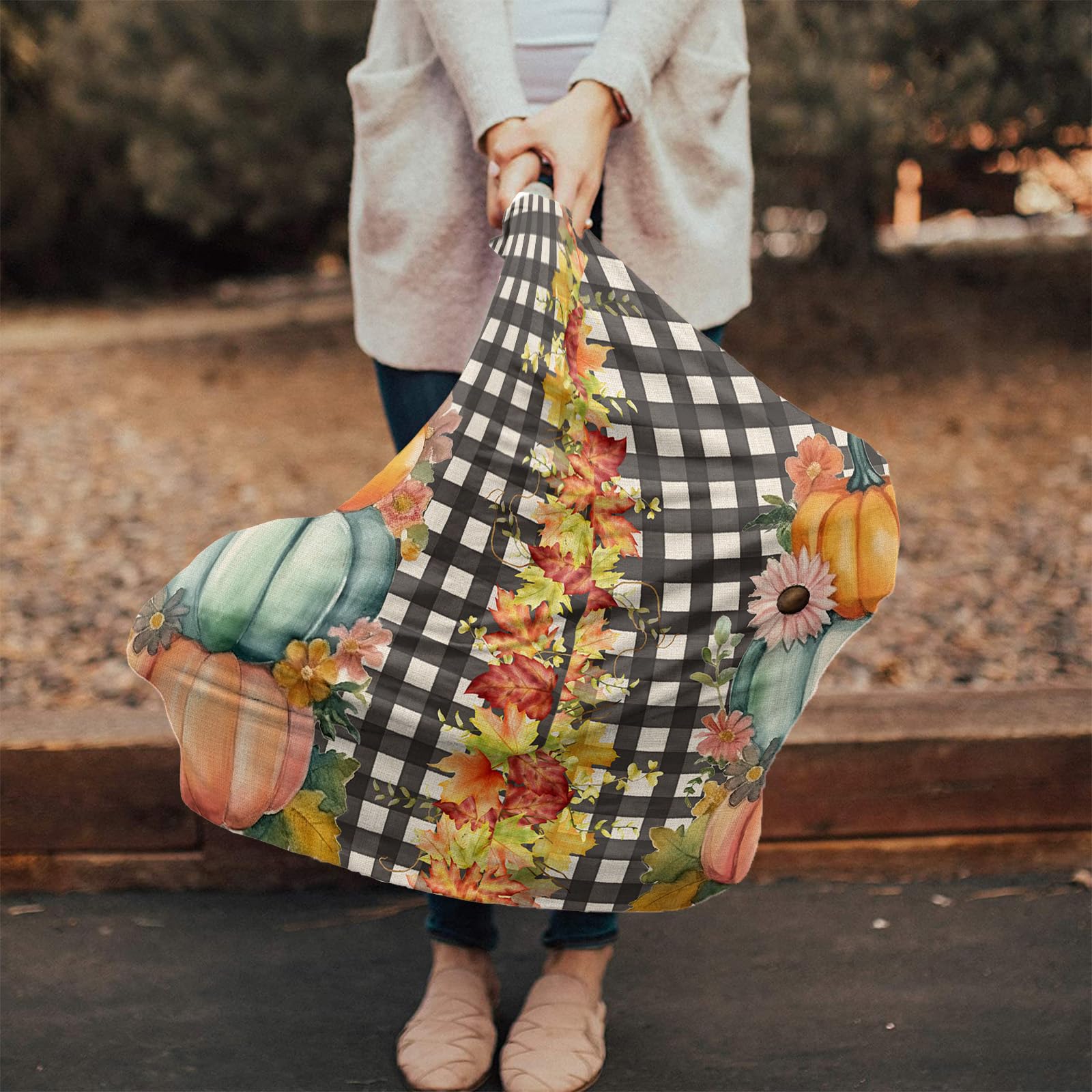 Nursing Cover for Breastfeeding Scarf, Pumpkin Thanksgiving Floral Maple Leaf Baby Car Covers Super Soft Multi Use for Canopy Shopping Cart Cover Blanket Stroller Cover