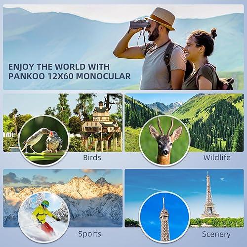 Miniatura 5 de Telescopio monocular morado de 12 x 60 pulgadas de alta potencia con adaptador de teléfono inteligente trípode y bolsa portátil, monoculares de