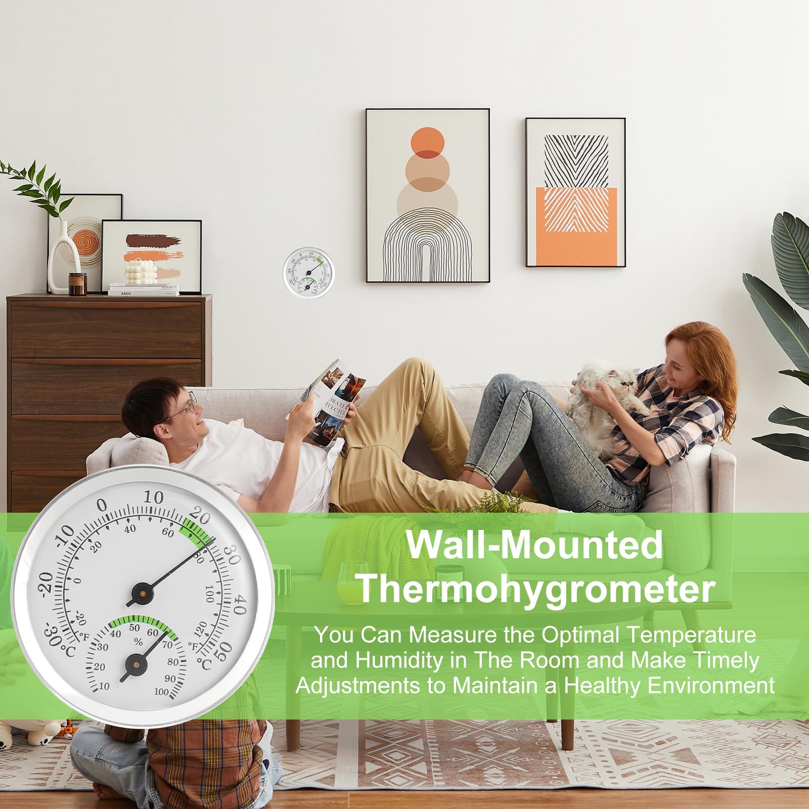 Analogowy higrometr, termometr analogowy, termohigrometr pokojowy, miernik wilgotności powietrza wewnątrz, mini miernik klimatu 58 mm, do salonu, biura, szklarni