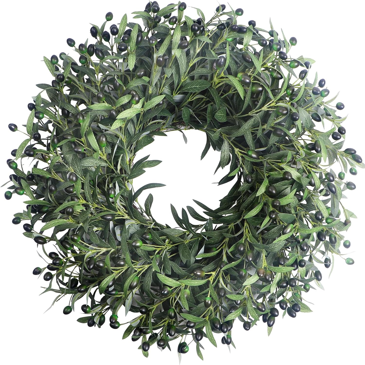 27.5 Inch Large Olive Wreath for Front Door,Handmade All-Season Outdoor Wreath with Olive Leaf Fruit, Summer Home Décor with Beaded Grass Accents for Farmhouse,Wedding