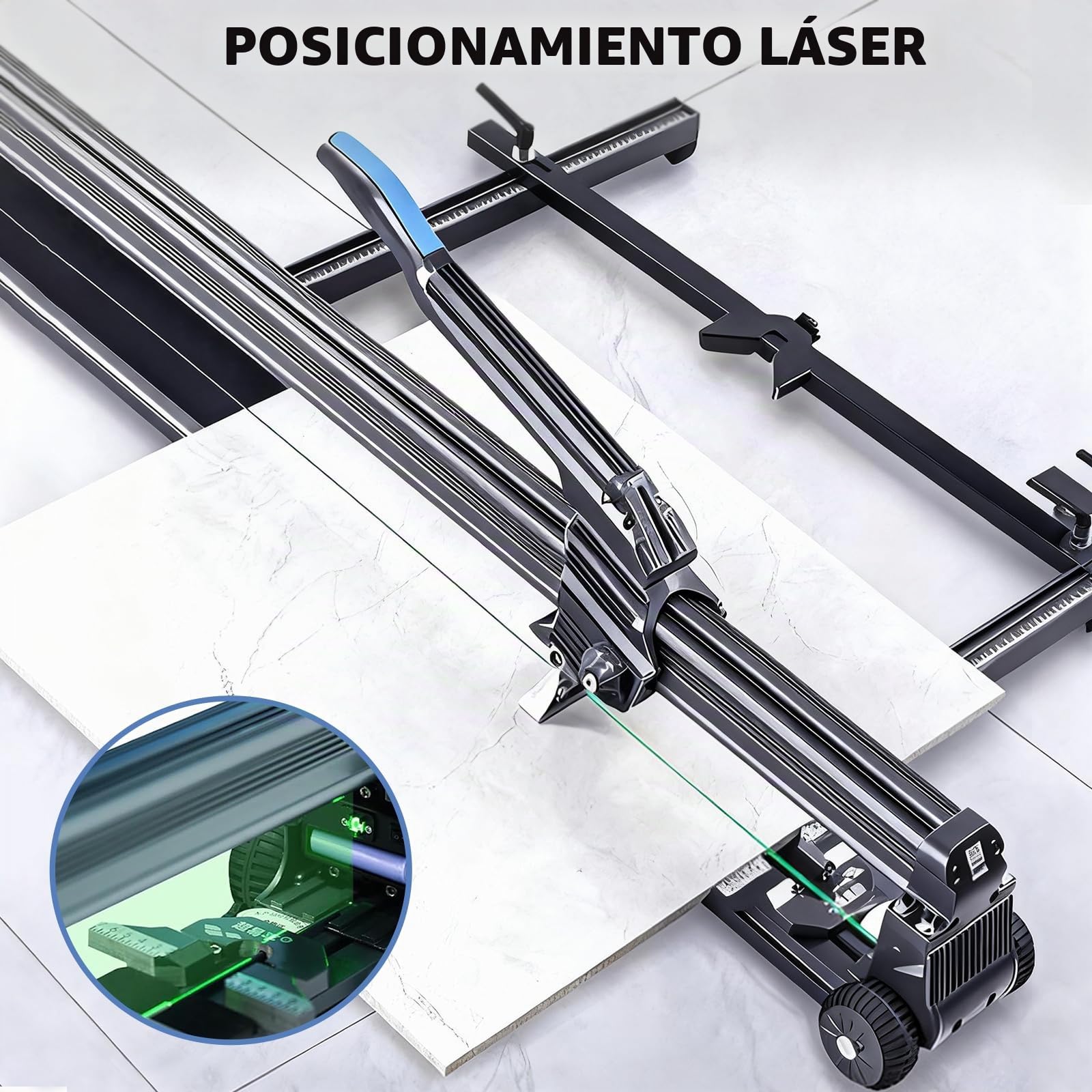 Cortadora de Azulejos Manual 1200 mm - Máquina de Cortar Azulejos/Piedra con Guiado Láser, Estructura de Aleación Reforzada y Control Magnético - Base Estrecha y Ruedas Retráctiles