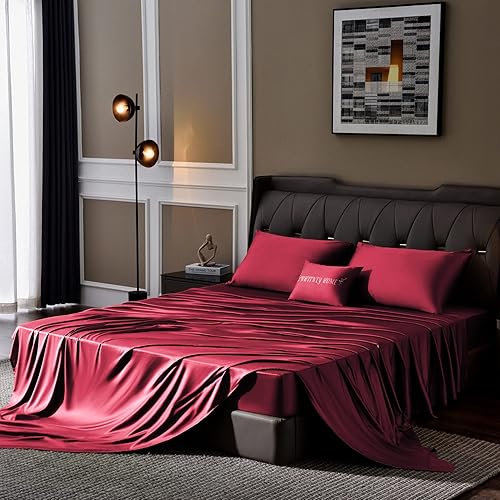 Whitney Home Textile Juego de sábanas de tamaño King, sábanas de microfibra de viscosa de bambú suave y sedosa de 16 pulgadas de profundidad,